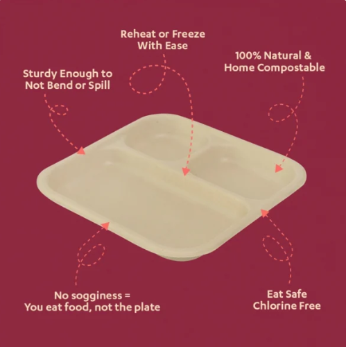 3-Compartment Bagasse Meal Tray