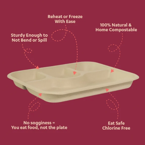 4-Compartment Bagasse Meal Tray
