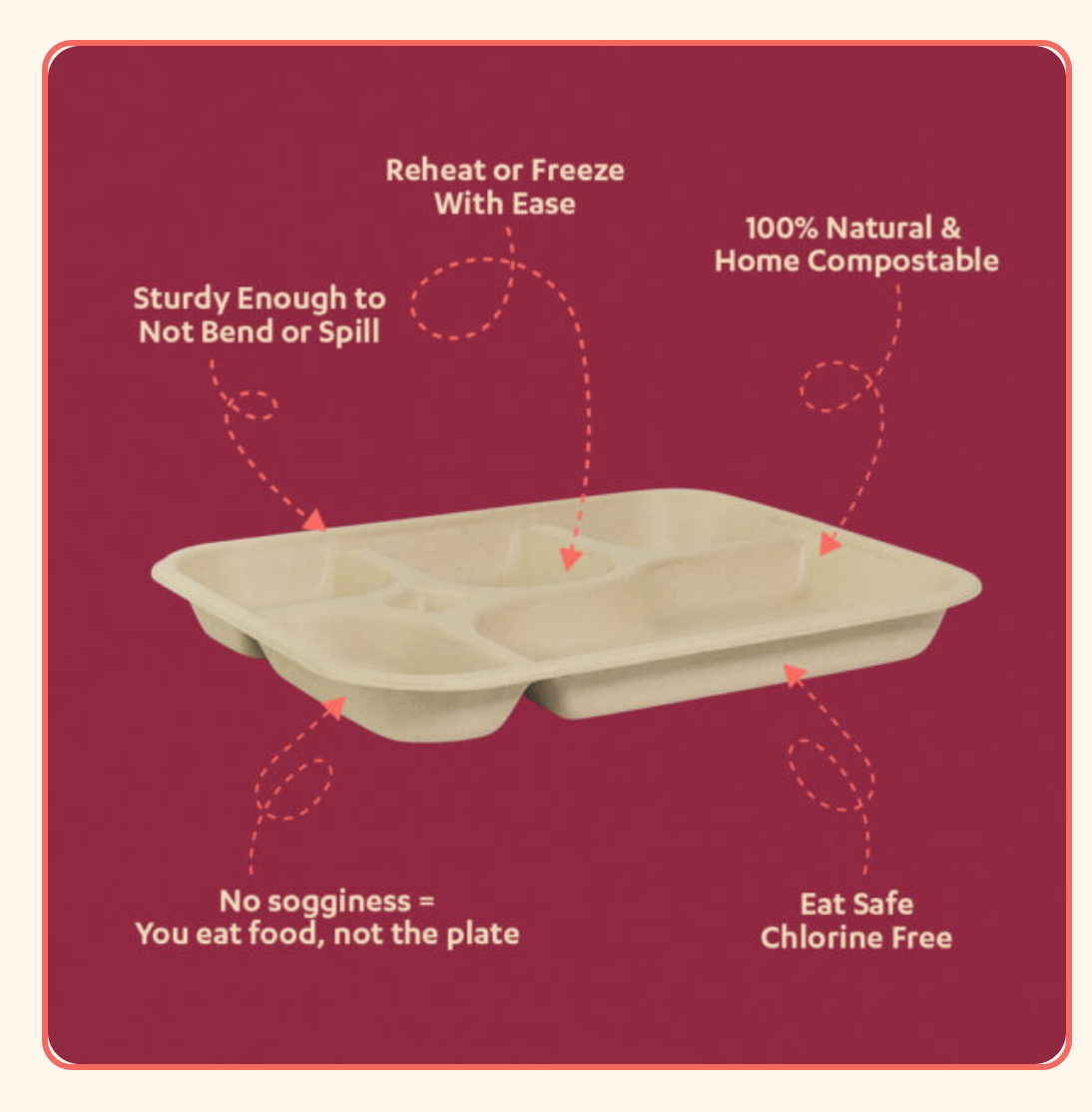 5-Compartment Bagasse Meal Tray