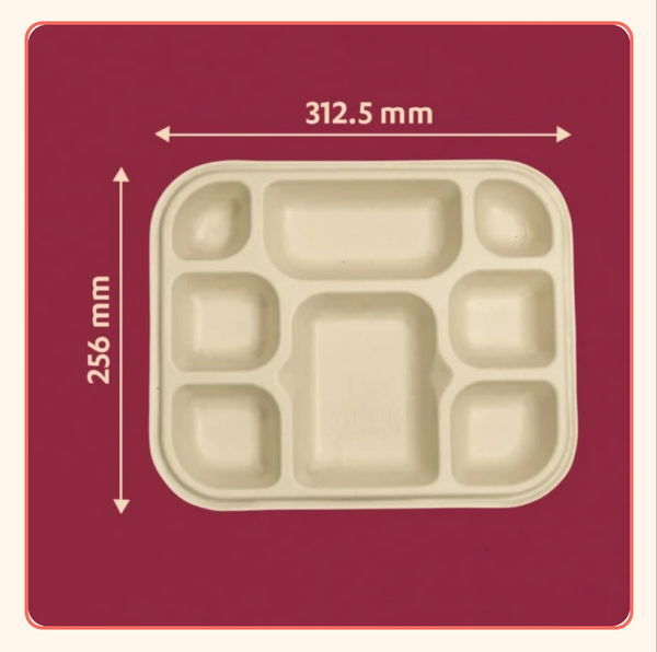 100 pack 8-Compartment Bagasse Meal Tray